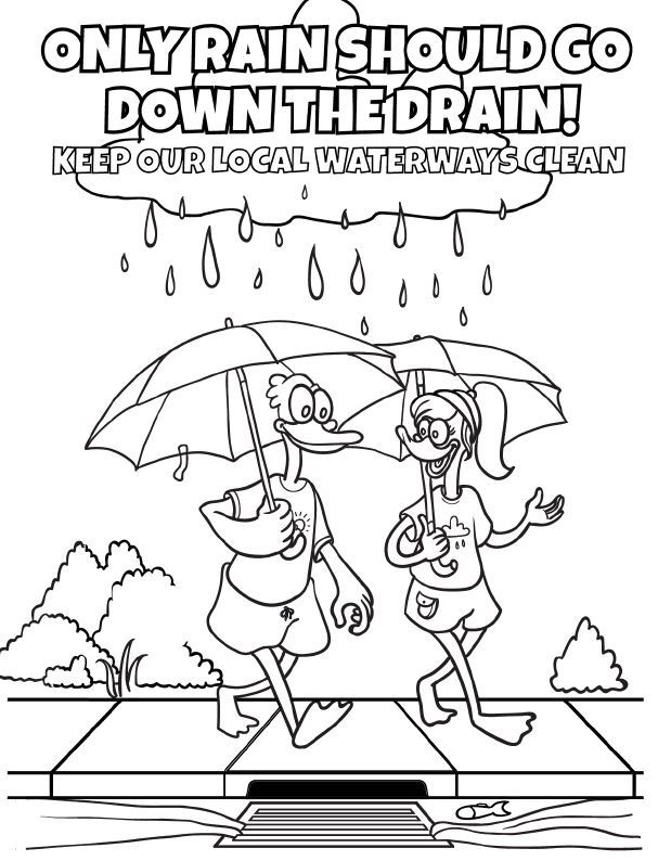 Coloring pages for kids featuring fun rainy day scenes with umbrellas